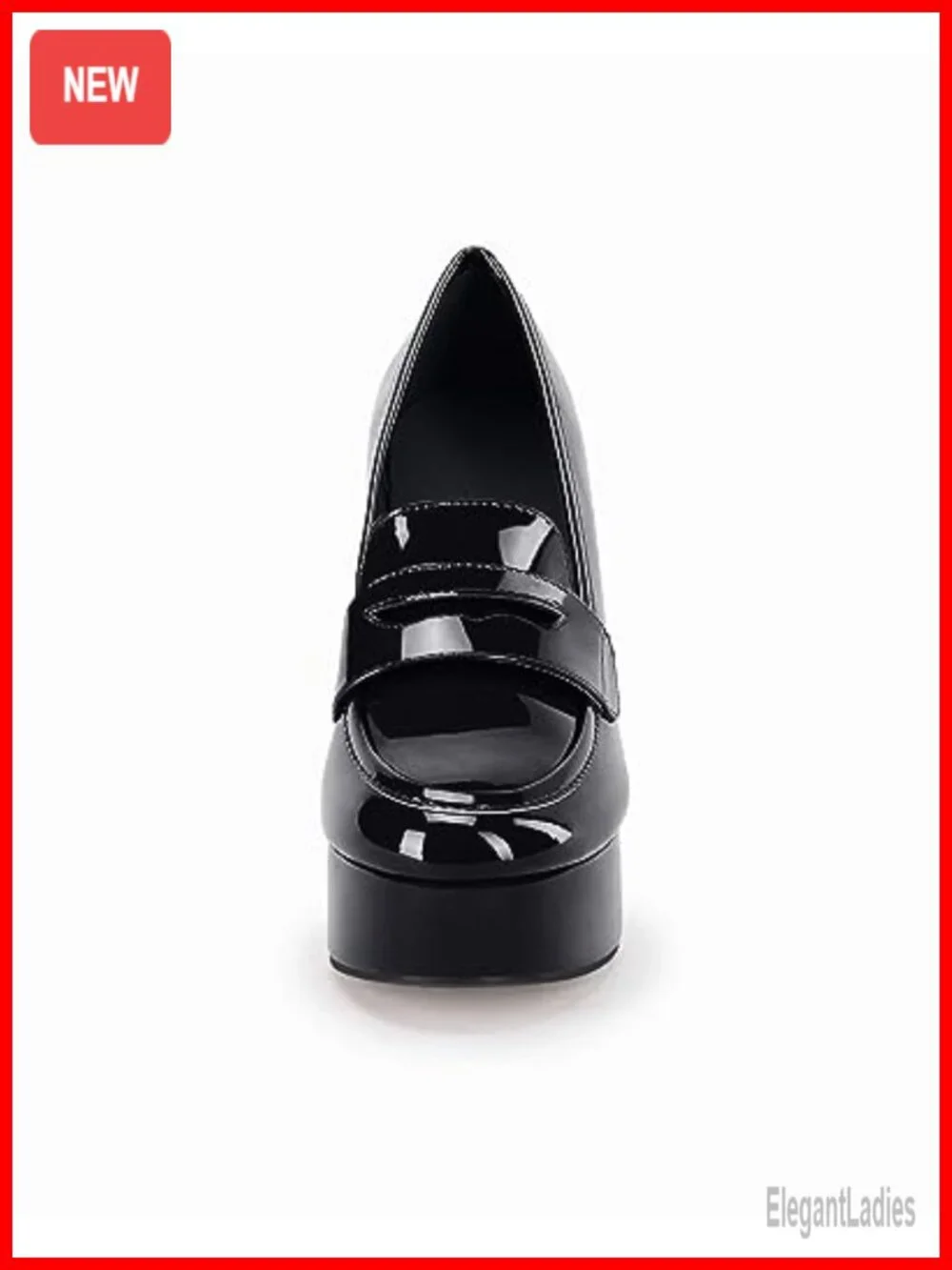Chunky Platform Loafers Women's Heels Patent Leather Closed Toe Block Heel